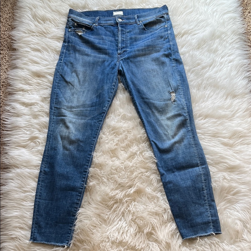 MOTHER Distressed Blue stunner ankle fray Jeans